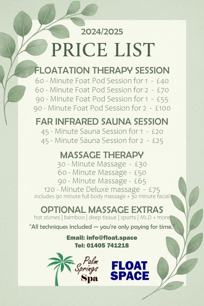 Palm Springs | Float Space - Price List 2024-2025