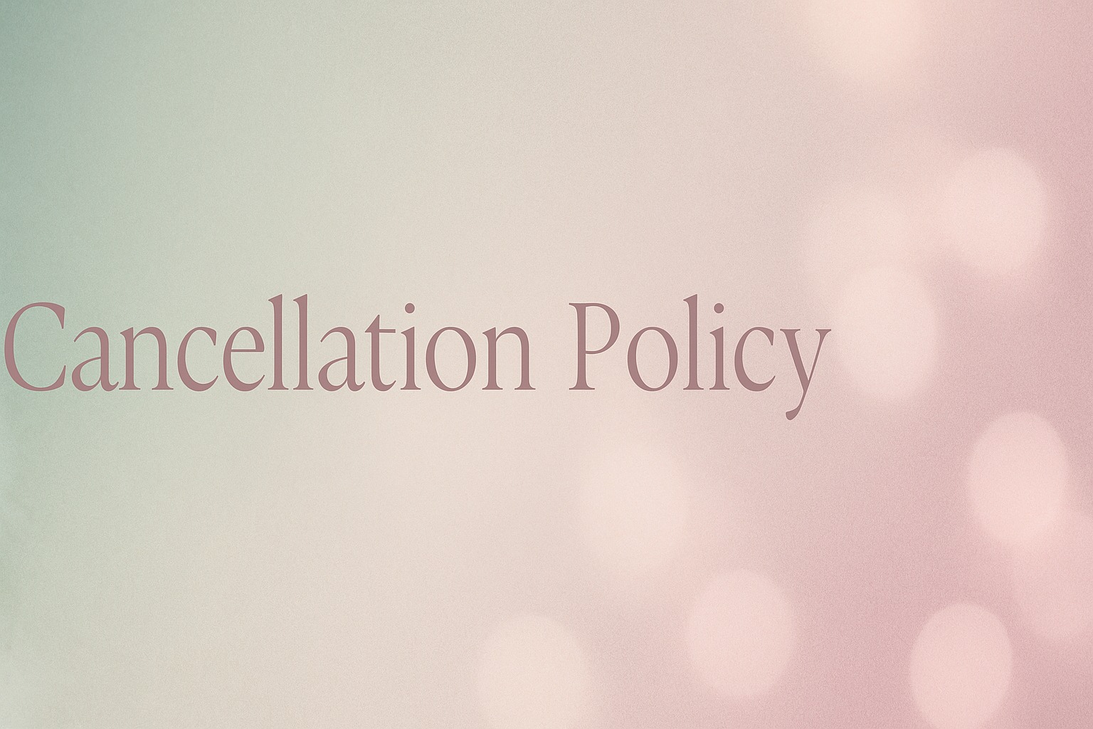 Float Space Cancellation Policy Thorne banner in sage green and mauve tones with elegant centred text.