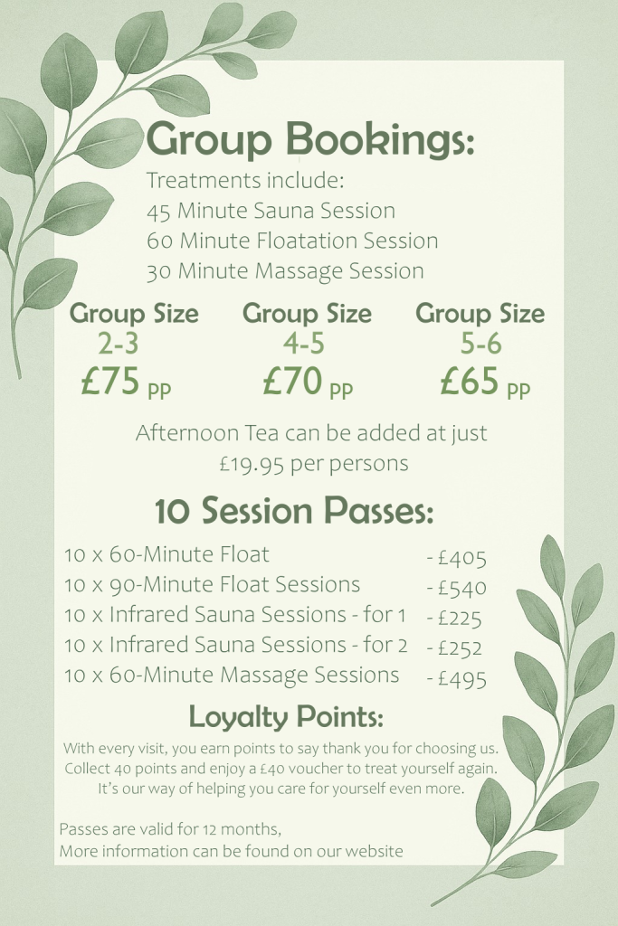 Float Space Price list reverse